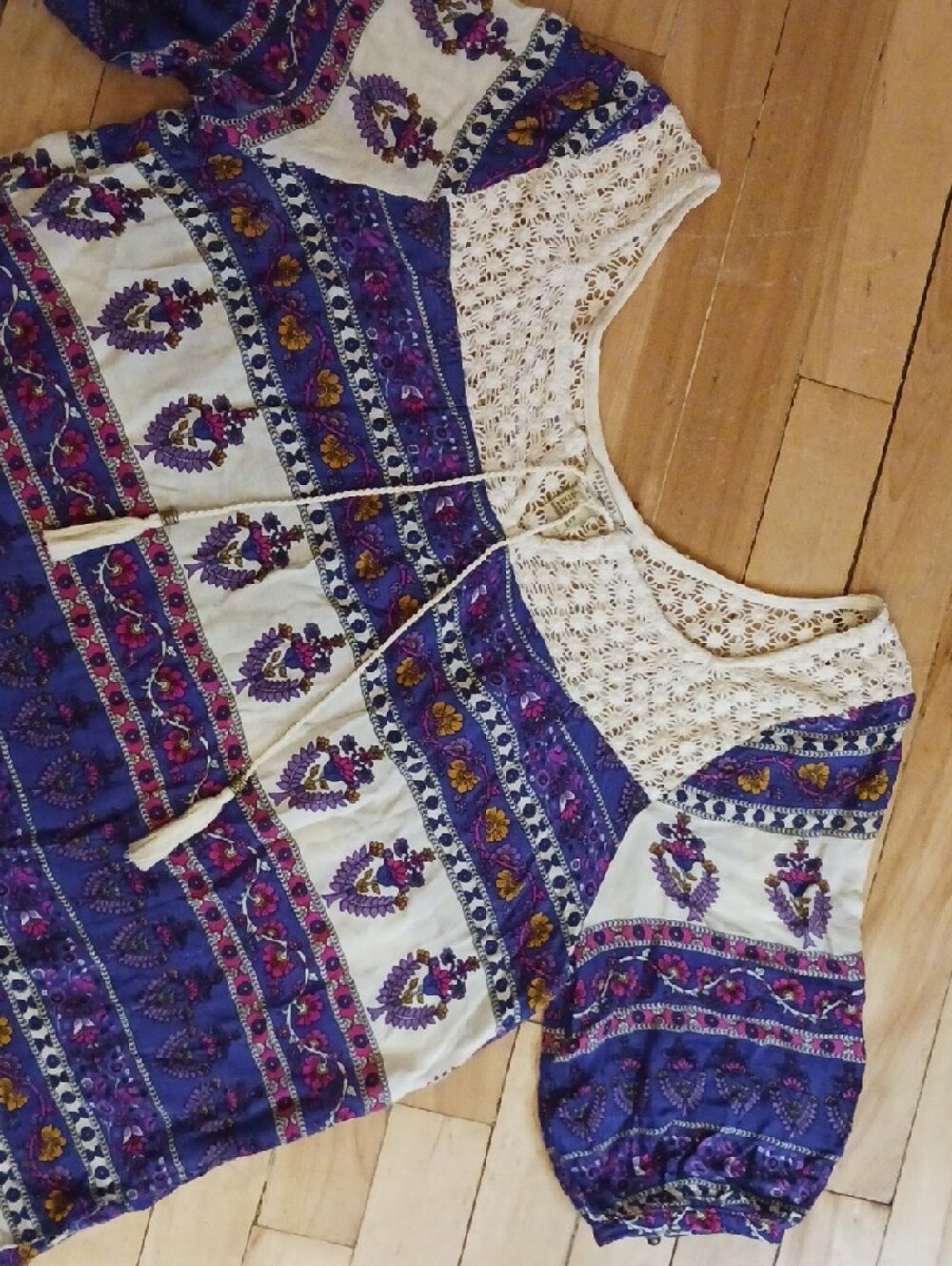 Purple and Cream Floral Boho Blouse